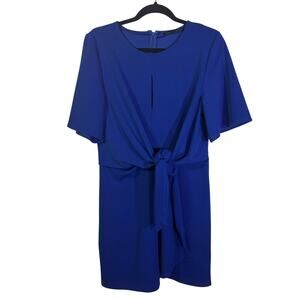 Boston Proper Blue Tie Waist Dress Short Sleeve Keyhole Size 10 Caree